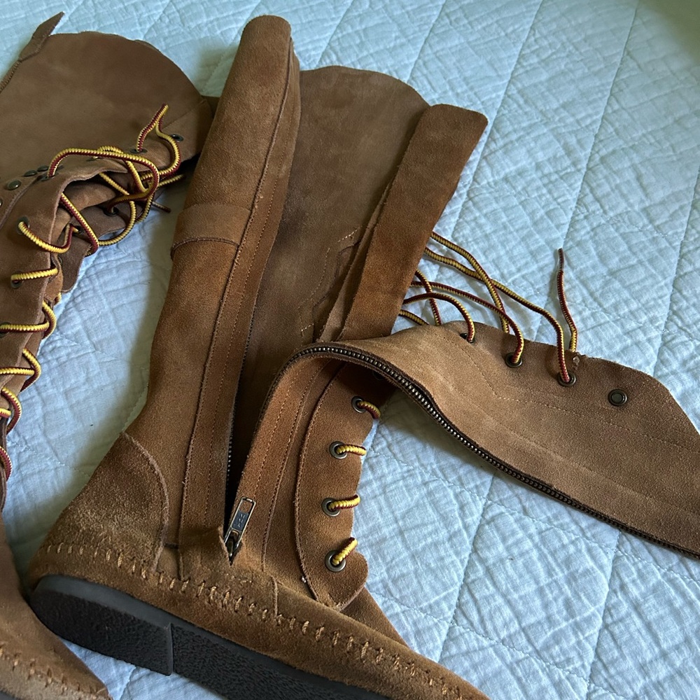Peace Mocs Lace Up Suede Leather Boho Hippie Tall Moccasin Boots 7 - Picture 11 of 14